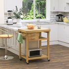 Rolling Kitchen Island Cart Vintage Natural with Wheels Drawers Kitchen Utility Cart for Dining Room, HOMCOM, 1