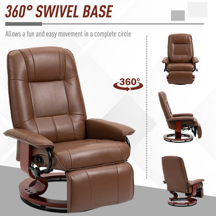 Faux Leather Manual Recliner Chair, Adjustable Swivel Lounge Chair with Footrest, Armrest and Wrapped Wood Base, Brown, HOMCOM, 4