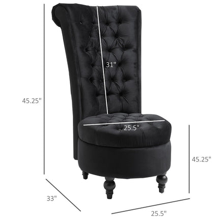 High Back Chair Armless Throne Upholstered Button-Tufted Design with Rubberwood Legs Black, HOMCOM, 2