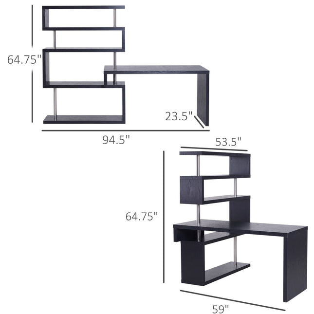 94inch 4 Tier L-Shaped Computer Desk Rotating Versatile Writing Table with Display Shelves Black, HOMCOM, 2