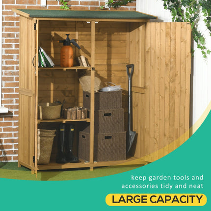 Outdoor Wooden Storage Cabinet Garden Shed Utility Tool Organizer Waterproof Asphalt Roof Lockable Doors 3 Shelves, Natural, Outsunny, 4