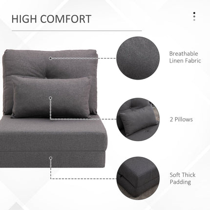 Sofa Bed Convertible Couch with Adjustable Backrest and Pillows Dark Grey, HOMCOM, 4