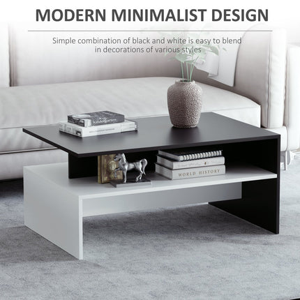 Modern Coffee Table Black/White 2-Tier Rectangular Center Table with Storage Shelves, HOMCOM, 4