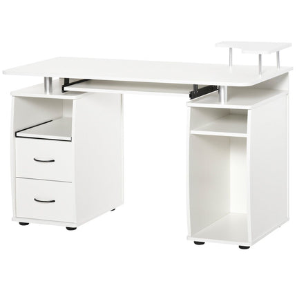 Multi-Function Computer Desk Home Office Desk with Keyboard Tray, Elevated Shelf, White, HOMCOM, 4