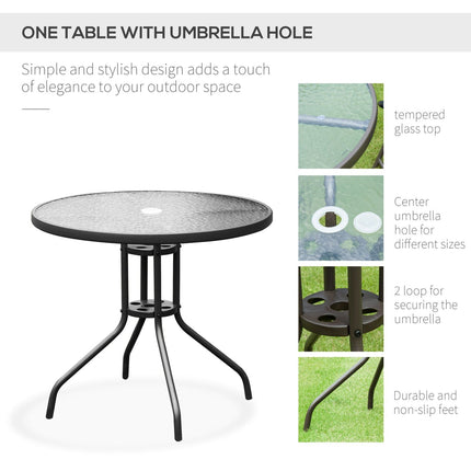 Patio Dining Set, 6 Piece, Outdoor with Umbrella, Folding Chairs & Round Table - Black, Garden & Poolside, Outsunny, 4