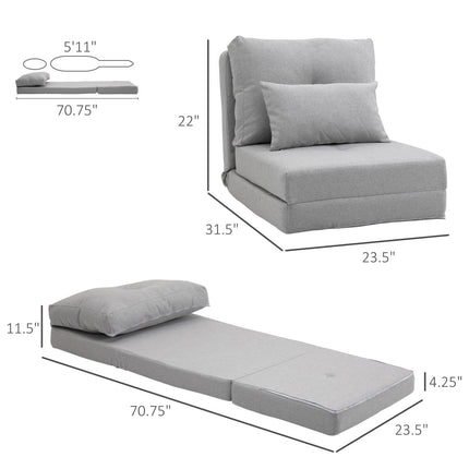 Floor Chair Convertible Sofa Bed Folding Chair with Adjustable Backrest Light Grey, HOMCOM, 2