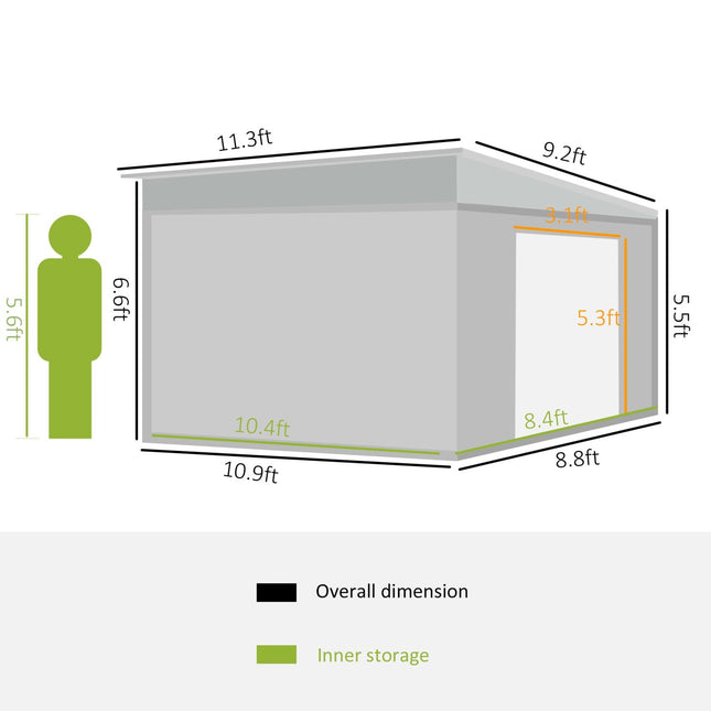 Metal Garden Shed 11x9 ft Outdoor Storage with Sliding Doors & Air Vents, Gray, Outsunny, 2