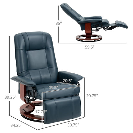 Lounging Luxury, Blue Faux Leather Swivel Recliner with Adjustable Footrest, HOMCOM, 2