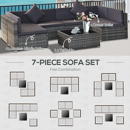 7-Piece Outdoor Wicker Patio Furniture Set with Gray Cushions, Outsunny, 3