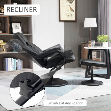 Swivel Recliner Black Manual PU Leather Armchair with Ottoman for Living Room Office Bedroom, HOMCOM, 3