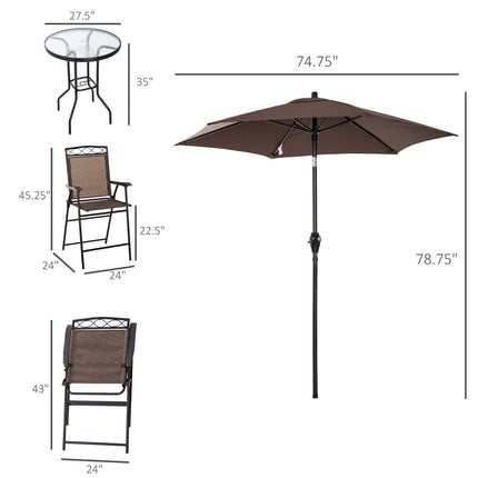 Patio Bar Set for 2 with 6 Adjustable Tilt Umbrella Brown Outdoor Bistro Set Folding Chairs, Outsunny, 2