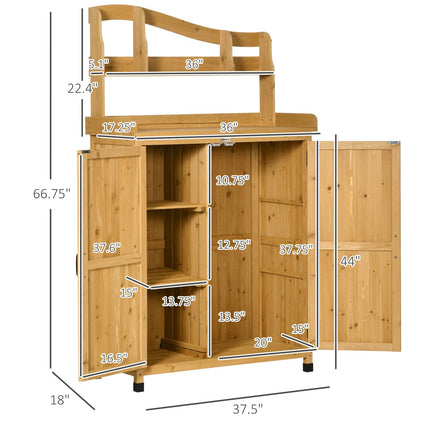 Outdoor Storage Cabinet & Potting Table, Wooden Gardening Bench with Patio Cabinet and Magnetic Doors, Yellow, Outsunny, 2