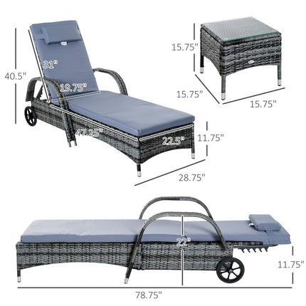 4 Pieces Wicker Chaise Lounge Chair Set Outdoor with Side Table & Wheels, Adjustable Backrest Height Outsunny, 1