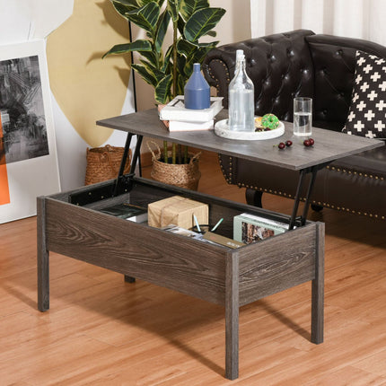 Modern Lift Top Coffee Table with Hidden Storage Light Grey Woodgrain for Stylish Living Room, HOMCOM, 1