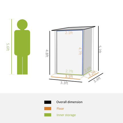 Metal Lean-to Garden Shed, 3.3 x 3.4 inch,Outdoor Weather Resistant Storage Shed with Lockable Door, Dark Gray, Outsunny, 2