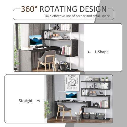 94inch 4 Tier L-Shaped Computer Desk Rotating Versatile Writing Table with Display Shelves Black, HOMCOM, 3