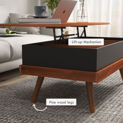 Lift-Top Coffee Table with Hidden Compartments, Sturdy Wood Construction, Rich Walnut Finish, HOMCOM