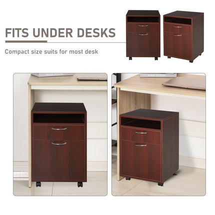 Mobile File Cabinet Organizer with Drawer Brown Printer Stand with Castors for Office, HOMCOM, 4