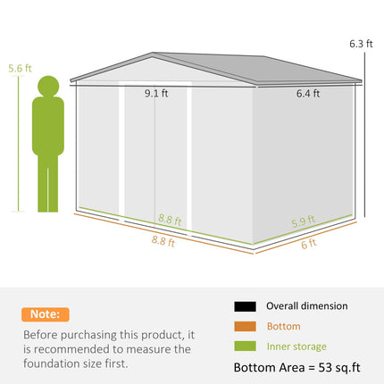 Caseta metalica jardines, 4,9 m², Cobertizo exterior, Caseta jardin, 2 Puertas Corredizas Base Refuerzo, Amarillo, Outsunny