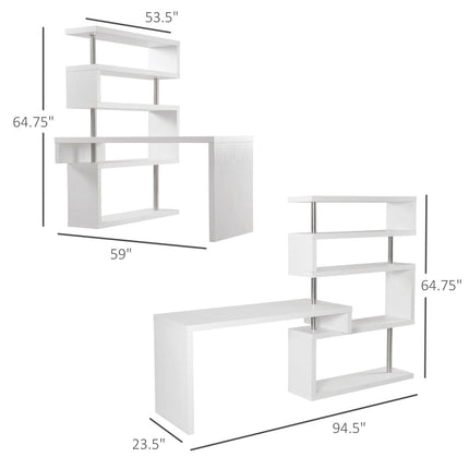 6 Tier L-Shaped Desk, Rotating Design Office Desk with MDF Display Shelves Stainless Steel White, HOMCOM, 1