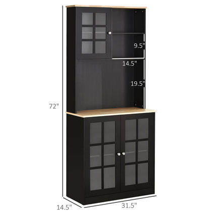 72inch Kitchen Pantry Cabinet Storage, Freestanding Storage Cabinet with Hutch, Countertop, Black, HOMCOM, 2