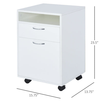 Mobile File Cabinet White File Storage Organizer with Drawer Printer Stand with Castors, HOMCOM, 2