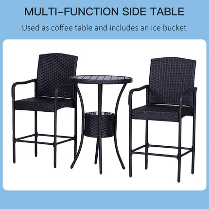 3PC Rattan Wicker Bar Set Ice Buckets 1 Bar Table 2 Bar Stools Outdoor, Outsunny