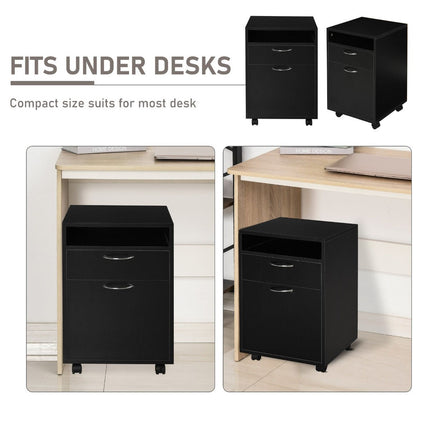 Mobile Storage Cabinet Organizer with Drawer Black Printer Stand with Castors for Office, HOMCOM