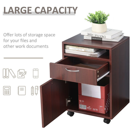 Mobile File Cabinet Organizer with Drawer Brown Printer Stand with Castors for Office, HOMCOM, 3