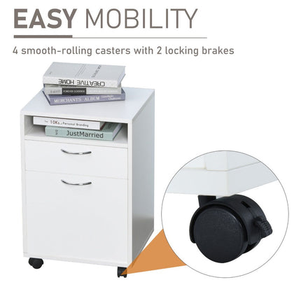 Mobile File Cabinet White File Storage Organizer with Drawer Printer Stand with Castors, HOMCOM