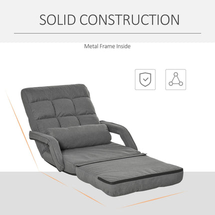 Convertible Floor Sofa Bed, Recliner Armchair Upholstered Sleeper Chair with Pillow, Grey, HOMCOM