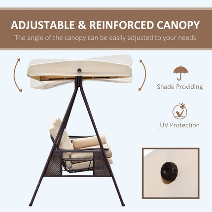 Patio Swing Sanctuary, 3-Seat, Canopy Shade, Removable Cushions, Side Trays in Beige Elegance, Outsunny, 3