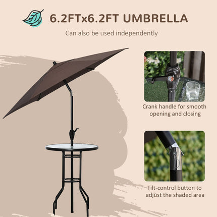 Patio Bar Set for 2 with 6 Adjustable Tilt Umbrella Brown Outdoor Bistro Set Folding Chairs, Outsunny