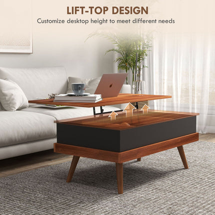 Lift-Top Coffee Table with Hidden Compartments, Sturdy Wood Construction, Rich Walnut Finish, HOMCOM, 3