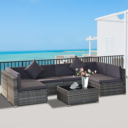 7-Piece Outdoor Wicker Patio Furniture Set with Gray Cushions, Outsunny, 1