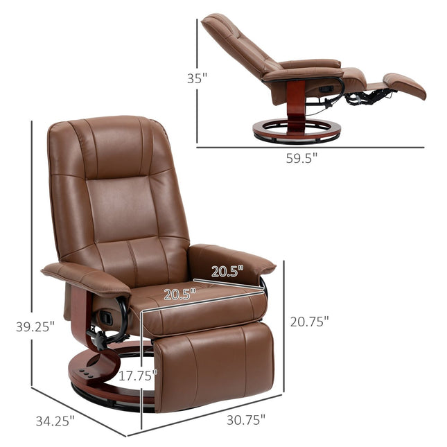 Faux Leather Manual Recliner Chair, Adjustable Swivel Lounge Chair with Footrest, Armrest and Wrapped Wood Base, Brown, HOMCOM, 2