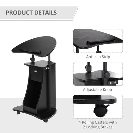 Sit-to-Stand Mobile Laptop Cart with Drawer Height Adjustable Black, HOMCOM