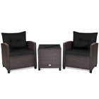 Patio Rattan Furniture Set Cushioned Conversation Set Coffee Table, Black, 3 Pcs , Costway, 1