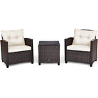 Patio Rattan Furniture Set Cushioned Conversation Set Coffee Table, 3 Pcs , Costway, 1