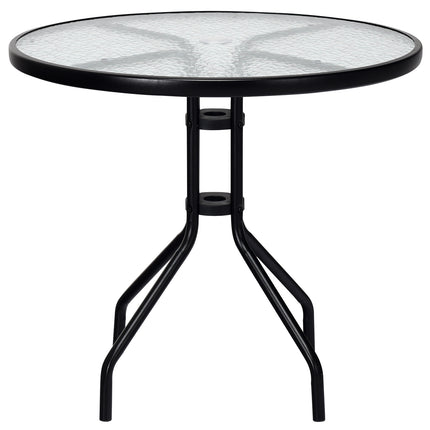 Outdoor Patio Round Tempered Glass Top Table with Umbrella Hole, 32 Inch, Costway