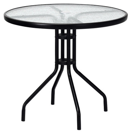 Outdoor Patio Round Tempered Glass Top Table with Umbrella Hole, 32 Inch, Costway, 1