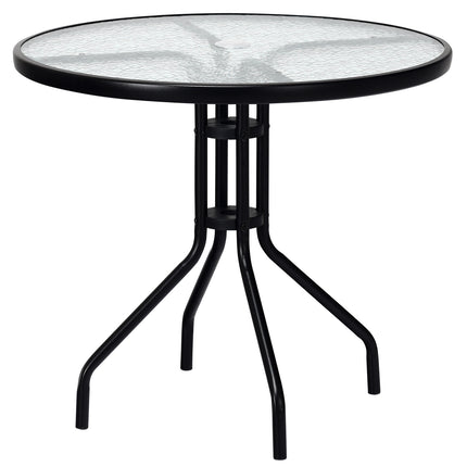 Outdoor Patio Round Tempered Glass Top Table with Umbrella Hole, 32 Inch, Costway, 2