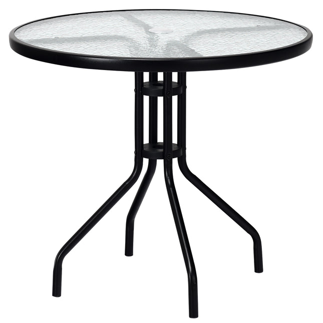 Outdoor Patio Round Tempered Glass Top Table with Umbrella Hole, 32 Inch, Costway, 2