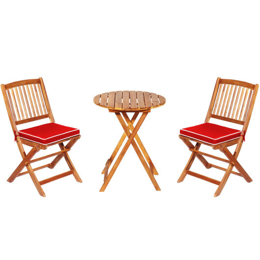Patio Folding Bistro Set with Padded Cushion and Round Coffee Table, Red, 3 Pieces , Costway, 1
