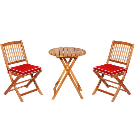 Patio Folding Bistro Set with Padded Cushion and Round Coffee Table, Red, 3 Pieces , Costway, 4