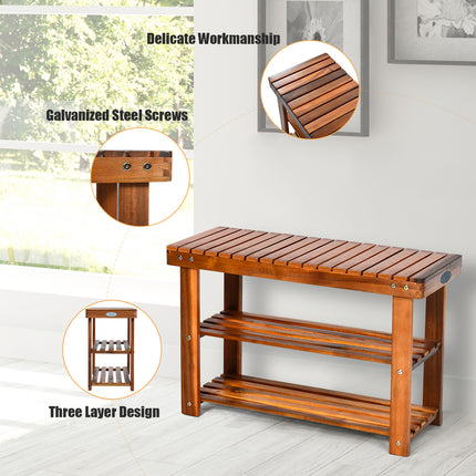 Freestanding Wood Bench with 3-Tier Storage Shelves, Costway, 7