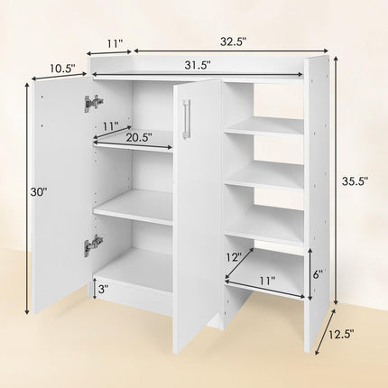 Freestanding Shoe Cabinet with 3-Postition Adjustable Shelves, White, Costway, 5