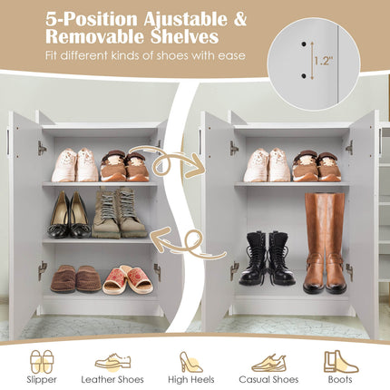Freestanding Shoe Cabinet with 3-Postition Adjustable Shelves, White, Costway
