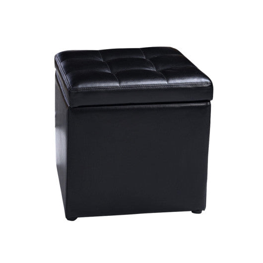 Foldable Cube Ottoman Pouffe Storage Seat, Black, Costway, 1
