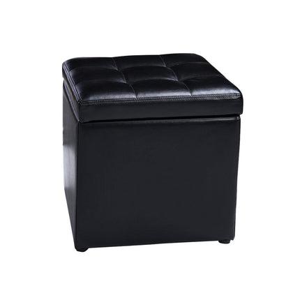 Foldable Cube Ottoman Pouffe Storage Seat, Black, Costway, 3